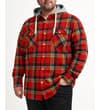 Thumbnail Pepper red checked hooded flannel shirt worn front view.