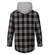 Thumbnail Back view of black checked hooded flannel shirt.
