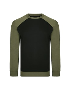 Bigdude Raglan Contrast Crew Neck Sweatshirt Black/Khaki