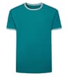 Thumbnail Front view of teal T-shirt with contrast tipped neck and sleeves.