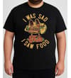 Thumbnail Black food print T-shirt shown worn from the front.