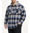 Thumbnail Navy and beige checked hooded flannel shirt on model.