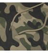 Thumbnail Close-up of hood drawstrings on khaki camouflage fabric.