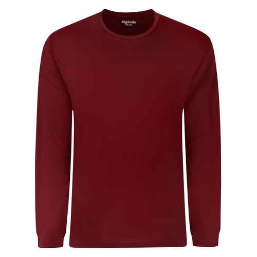 Burgundy long sleeve T-shirt, front view.