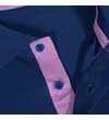 Thumbnail Close-up of pink contrast polo placket on blue shirt.