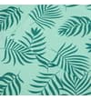 Thumbnail Close-up of mint fabric with teal tropical leaf print.