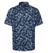 Thumbnail Deep blue tropical leaf short sleeve shirt, front view.