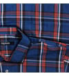 Thumbnail Close-up of blue check shirt collar and upper front.