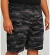 Thumbnail Charcoal camo cargo shorts worn, front angled view.