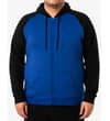 Thumbnail Front view of royal blue and black zip hoody on model.