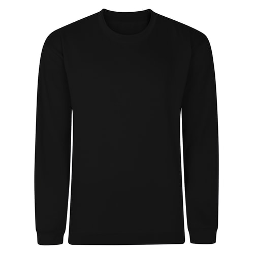 Black crew neck sweatshirt, flat front view.