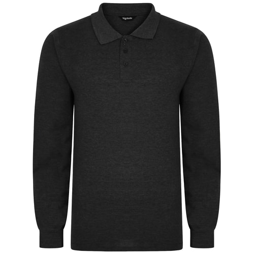 Dark charcoal long sleeve polo shirt, front view.