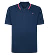 Thumbnail Front view of navy polo shirt with red tipped collar.