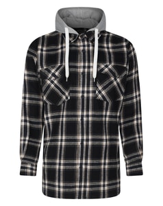 Bigdude Hooded Flannel Checked Shirt Black