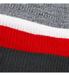 Thumbnail Close-up of grey, white and red striped knitted fabric.