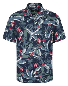 Bigdude Tropical Trees Viscose Relaxed Collar Shirt Blue