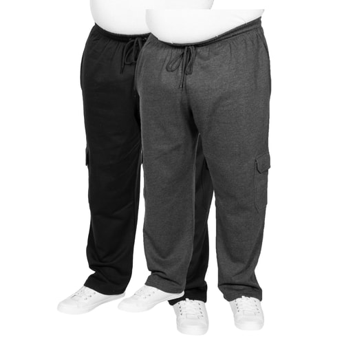 Charcoal marl and black cargo sweatpants twin pack, front view.