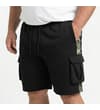 Thumbnail Front angled view of black shorts with camo side panels.
