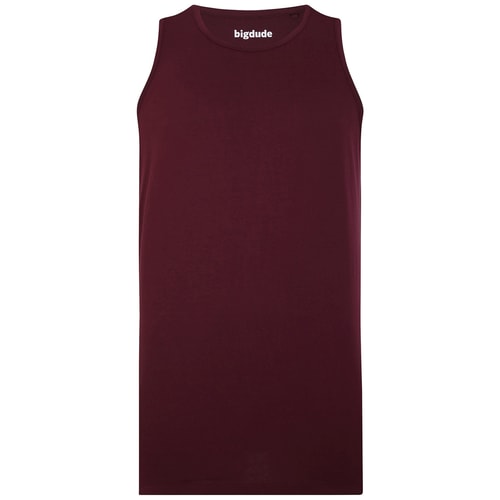 Burgundy tall tank top, front view.