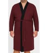 Thumbnail Burgundy bath robe with black trim, front view on model.