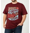 Thumbnail Model wearing the burgundy slogan print T-shirt.