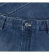 Thumbnail Close-up of waistband button on dark wash denim shorts.