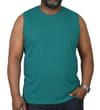 Thumbnail Green sleeveless T-shirt shown on model, front view.