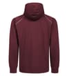 Thumbnail Burgundy raglan hoody with hood up, back view.