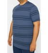Thumbnail Model wearing dark denim blue striped T-shirt, side angle.