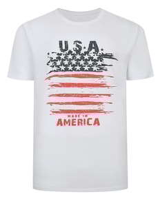 Bigdude USA Print T-Shirt White Tall
