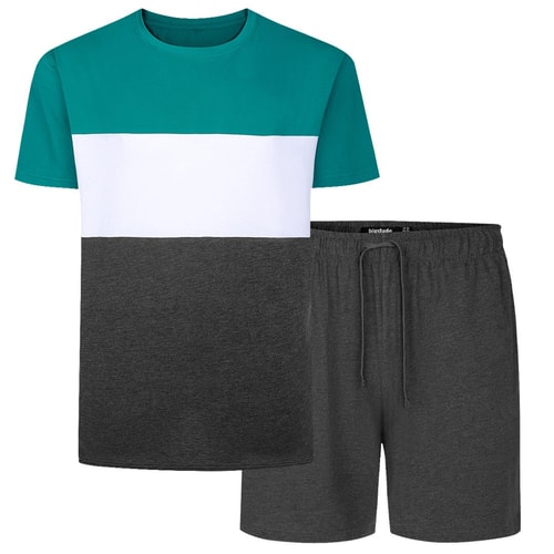 Bigdude Cut And Sew PJ Set Teal/White/Charcoal